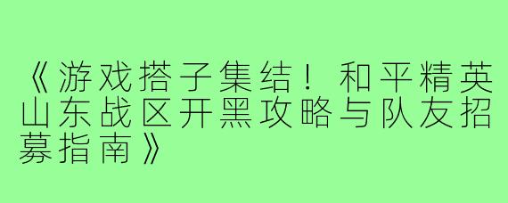 《游戏搭子集结！和平精英山东战区开黑攻略与队友招募指南》