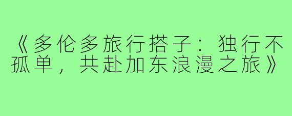 《多伦多旅行搭子：独行不孤单，共赴加东浪漫之旅》