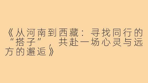 《从河南到西藏：寻找同行的“搭子”，共赴一场心灵与远方的邂逅》