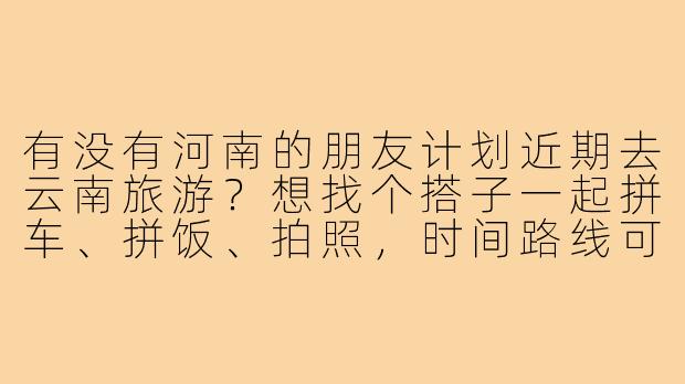 有没有河南的朋友计划近期去云南旅游？想找个搭子一起拼车、拼饭、拍照，时间路线可以商量！