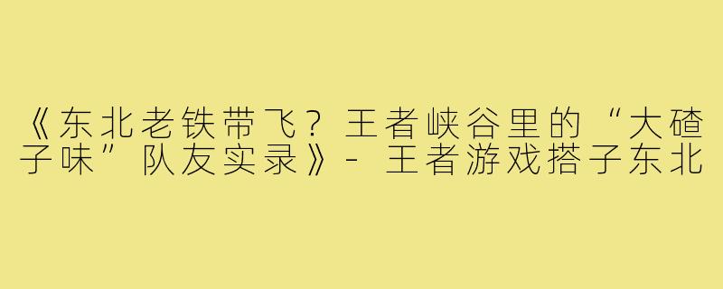 《东北老铁带飞？王者峡谷里的“大碴子味”队友实录》-王者游戏搭子东北