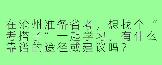 在沧州准备省考，想找个“考搭子”一起学习，有什么靠谱的途径或建议吗？