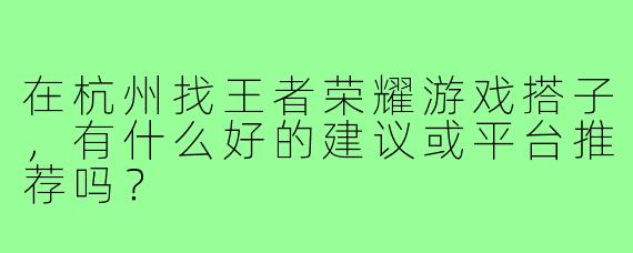 在杭州找王者荣耀游戏搭子,有什么好的建议或平台推荐吗?