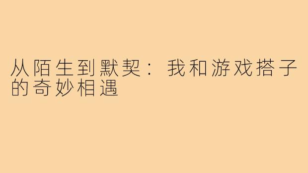 从陌生到默契：我和游戏搭子的奇妙相遇