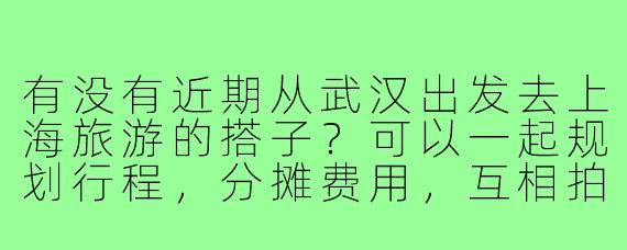 有没有近期从武汉出发去上海旅游的搭子?可以一起规划行程,分摊费用,互相拍照,体验更丰富的旅行乐趣!