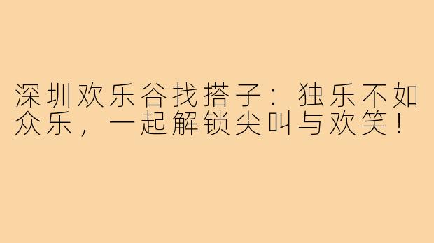 深圳欢乐谷找搭子：独乐不如众乐，一起解锁尖叫与欢笑！