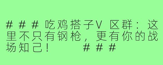 ###吃鸡搭子V区群：这里不只有钢枪，更有你的战场知己！

###