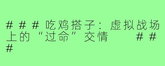 ###吃鸡搭子：虚拟战场上的“过命”交情

###