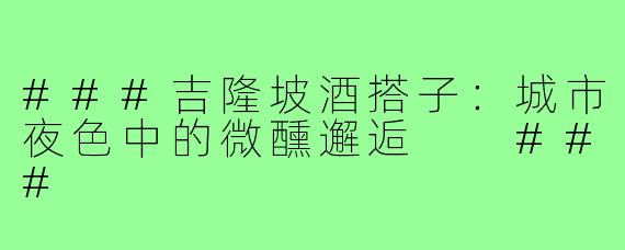###吉隆坡酒搭子：城市夜色中的微醺邂逅

###