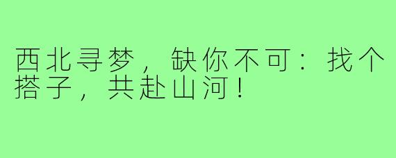 西北寻梦，缺你不可：找个搭子，共赴山河！