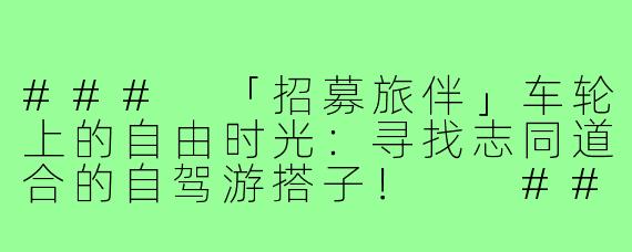 ###
「招募旅伴」车轮上的自由时光：寻找志同道合的自驾游搭子！

###