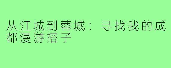 从江城到蓉城：寻找我的成都漫游搭子