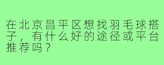 在北京昌平区想找羽毛球搭子，有什么好的途径或平台推荐吗？