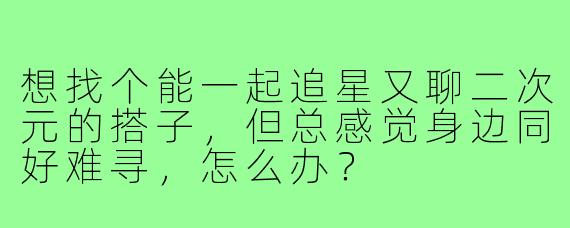 想找个能一起追星又聊二次元的搭子，但总感觉身边同好难寻，怎么办？