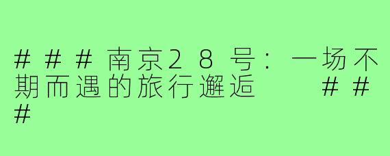 ###南京28号：一场不期而遇的旅行邂逅

###