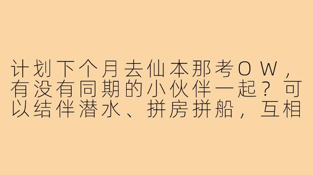 计划下个月去仙本那考OW，有没有同期的小伙伴一起？可以结伴潜水、拼房拼船，互相照应拍照！-仙本那潜水求搭子