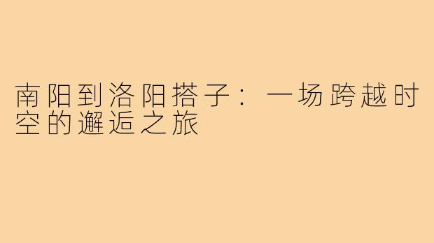 南阳到洛阳搭子：一场跨越时空的邂逅之旅