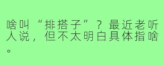 啥叫“排搭子”？最近老听人说，但不太明白具体指啥。
