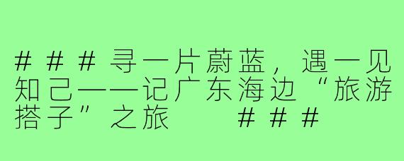 ###寻一片蔚蓝，遇一见知己——记广东海边“旅游搭子”之旅

###