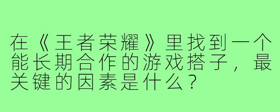 在《王者荣耀》里找到一个能长期合作的游戏搭子，最关键的因素是什么？