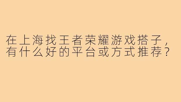 在上海找王者荣耀游戏搭子,有什么好的平台或方式推荐?
