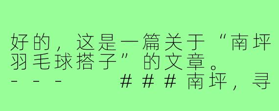 好的，这是一篇关于“南坪羽毛球搭子”的文章。

---

###南坪，寻一个羽毛球搭子，一起流汗，一起欢笑

###