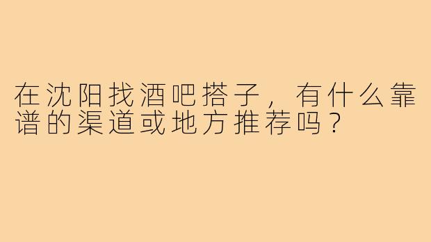 在沈阳找酒吧搭子，有什么靠谱的渠道或地方推荐吗？