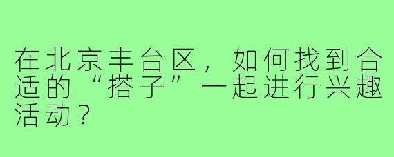 在北京丰台区，如何找到合适的“搭子”一起进行兴趣活动？