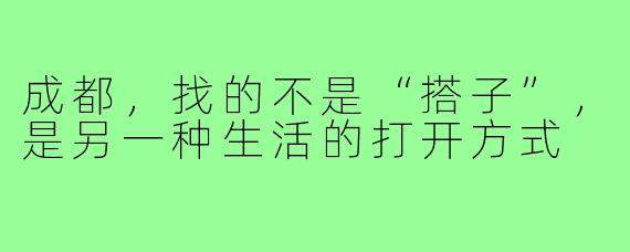 成都，找的不是“搭子”，是另一种生活的打开方式