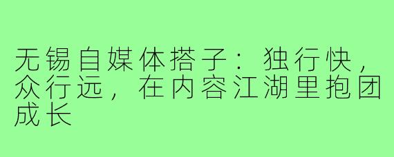 无锡自媒体搭子：独行快，众行远，在内容江湖里抱团成长