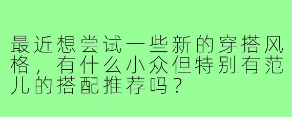 最近想尝试一些新的穿搭风格，有什么小众但特别有范儿的搭配推荐吗？