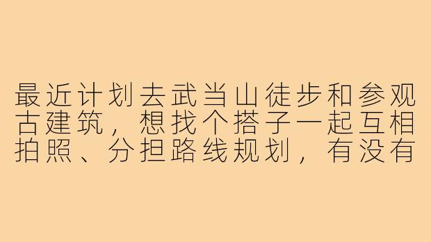 最近计划去武当山徒步和参观古建筑，想找个搭子一起互相拍照、分担路线规划，有没有同样感兴趣的朋友？时间大概在9月下旬，行程3-4天，希望找个性格随和、体力靠谱的伙伴～-武当山找搭子