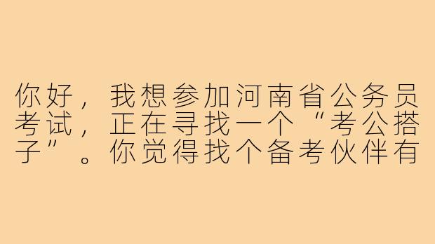 你好，我想参加河南省公务员考试，正在寻找一个“考公搭子”。你觉得找个备考伙伴有哪些好处？又该注意些什么呢？-河南公考搭子
