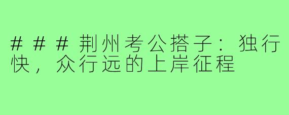 ###荆州考公搭子：独行快，众行远的上岸征程
