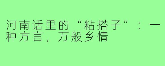河南话里的“粘搭子”：一种方言，万般乡情