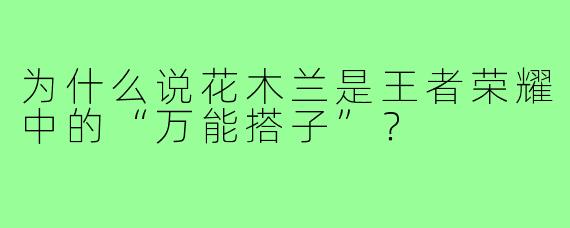 为什么说花木兰是王者荣耀中的“万能搭子”?
