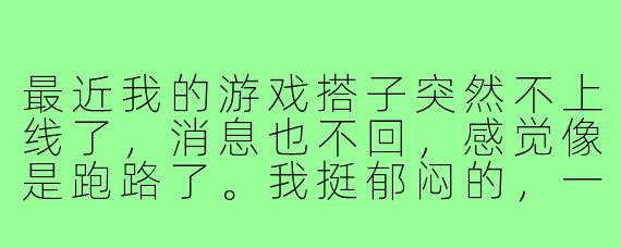 最近我的游戏搭子突然不上线了，消息也不回，感觉像是跑路了。我挺郁闷的，一起玩了那么久，怎么说消失就消失？我该怎么办？