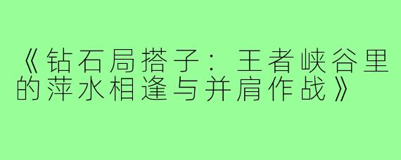 《钻石局搭子:王者峡谷里的萍水相逢与并肩作战》