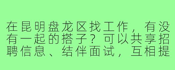 在昆明盘龙区找工作，有没有一起的搭子？可以共享招聘信息、结伴面试，互相提醒避坑，还能交流面试经验～