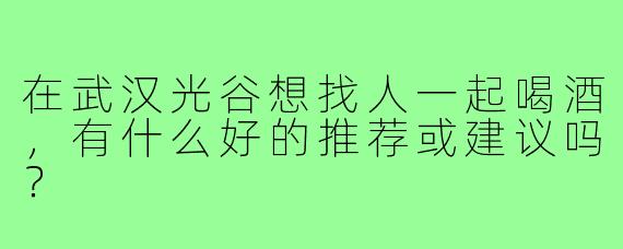 在武汉光谷想找人一起喝酒,有什么好的推荐或建议吗?