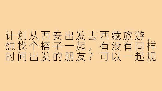 计划从西安出发去西藏旅游,想找个搭子一起,有没有同样时间出发的朋友?可以一起规划路线、分摊费用,互相拍照照应,希望性格开朗合得来!