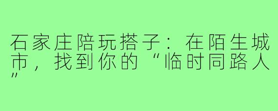 石家庄陪玩搭子:在陌生城市,找到你的“临时同路人”