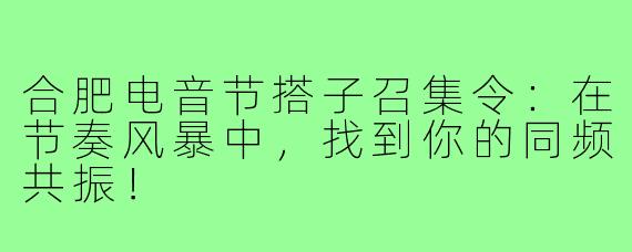 合肥电音节搭子召集令:在节奏风暴中,找到你的同频共振!