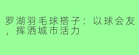 罗湖羽毛球搭子：以球会友，挥洒城市活力