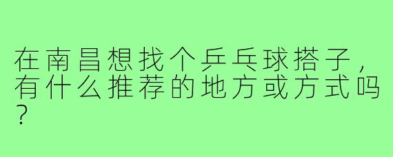 在南昌想找个乒乓球搭子,有什么推荐的地方或方式吗?