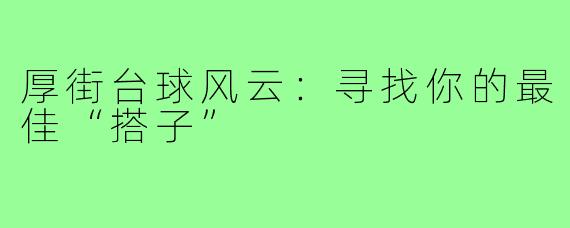 厚街台球风云:寻找你的最佳“搭子”