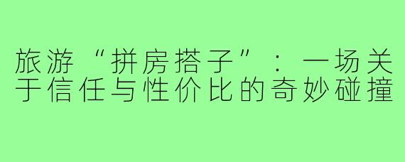 旅游“拼房搭子”：一场关于信任与性价比的奇妙碰撞