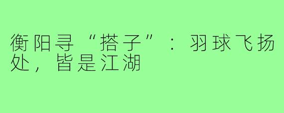 衡阳寻“搭子”：羽球飞扬处，皆是江湖