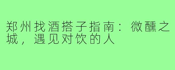 郑州找酒搭子指南：微醺之城，遇见对饮的人