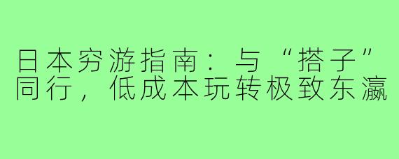 日本穷游指南:与“搭子”同行,低成本玩转极致东瀛